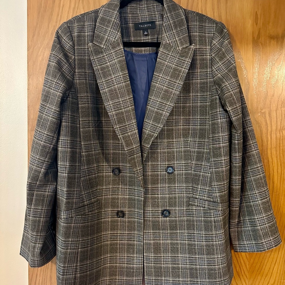 NWOT Talbots Gray Plaid Blazer - Size 14